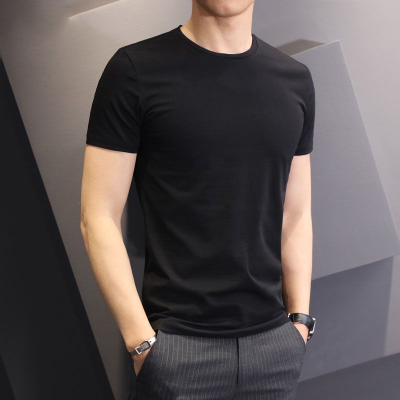 Men's solid white short sleeved T-shirt with oversized summer Korean slim fit trend, handsome round neck half sleeved T-shirt shorts