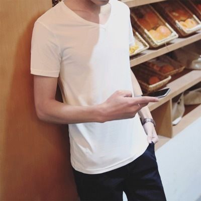 Men's solid white short sleeved T-shirt with oversized summer Korean slim fit trend, handsome round neck half sleeved T-shirt shorts