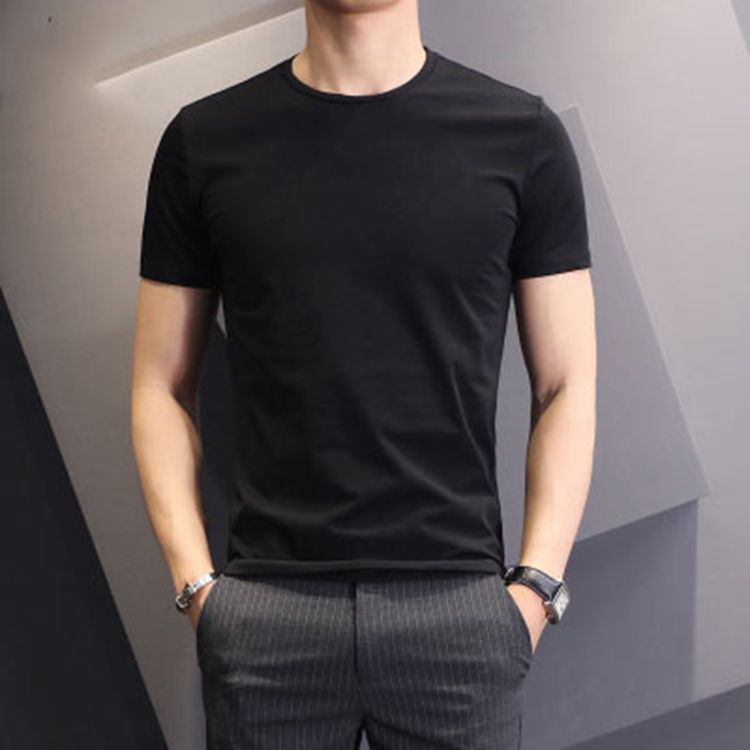 Men's solid white short sleeved T-shirt with oversized summer Korean slim fit trend, handsome round neck half sleeved T-shirt shorts