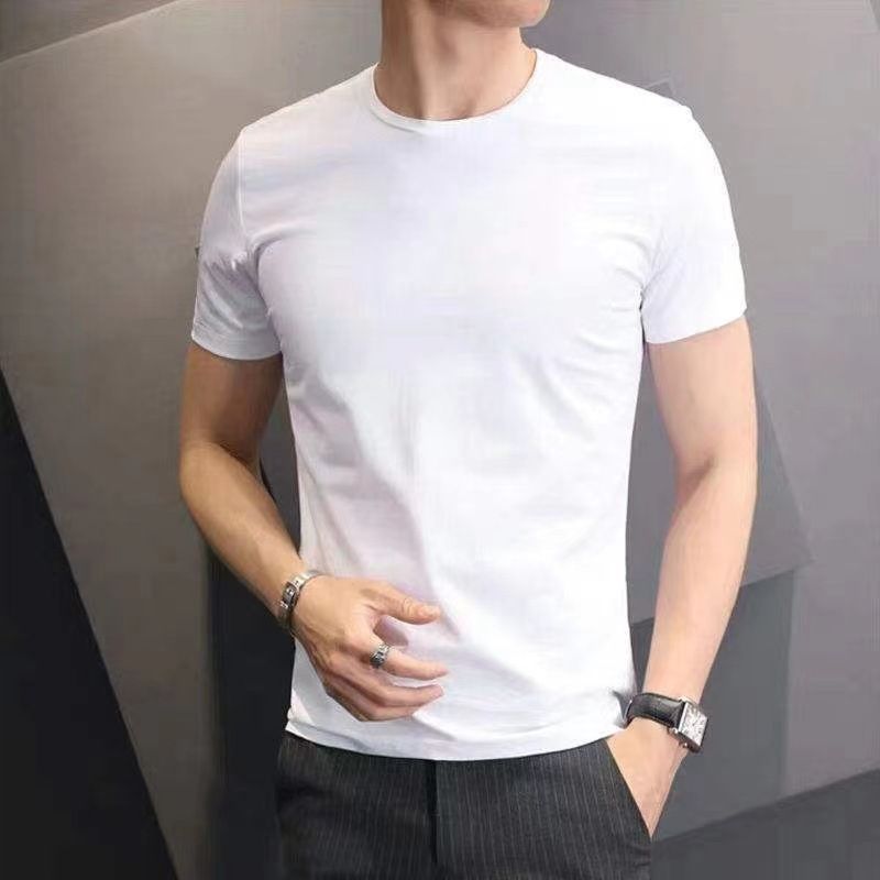Men's solid white short sleeved T-shirt with oversized summer Korean slim fit trend, handsome round neck half sleeved T-shirt shorts