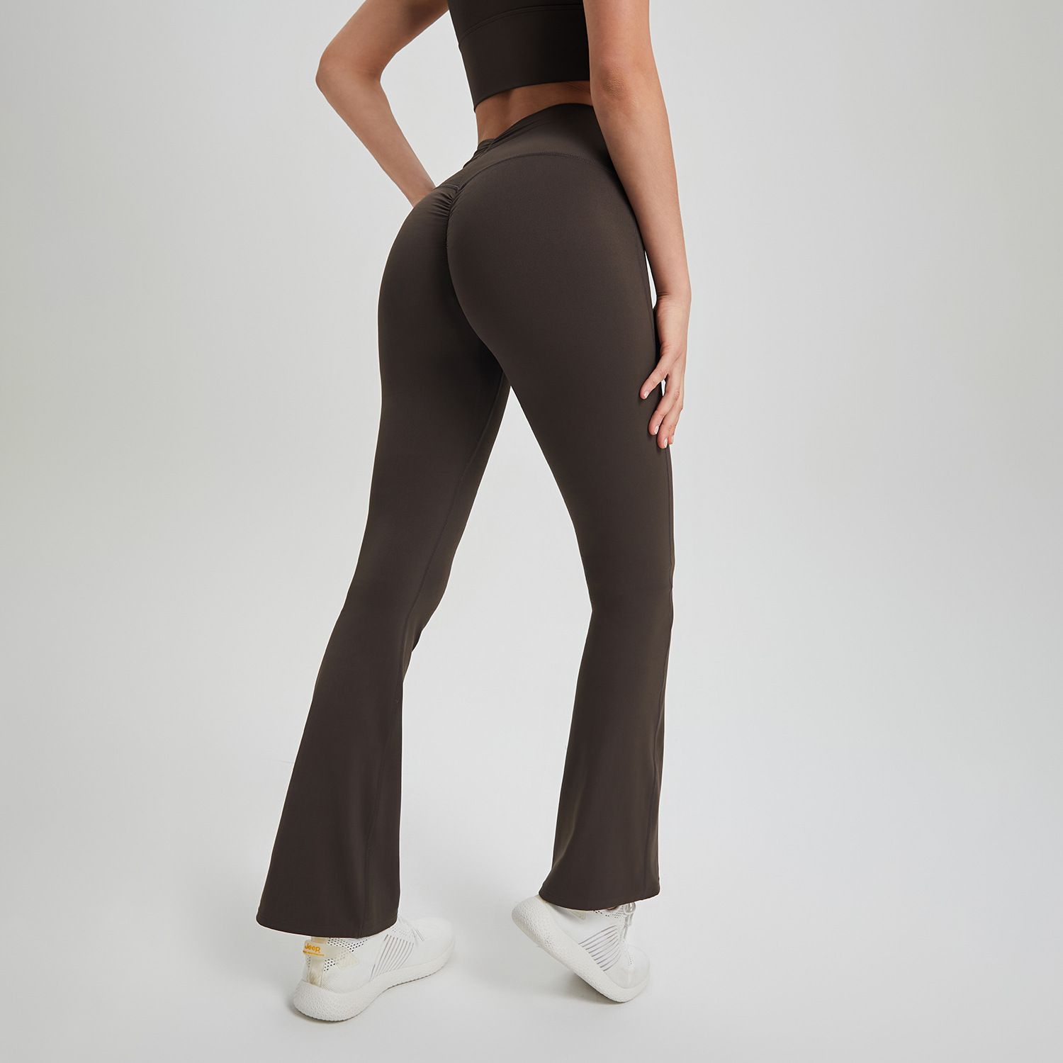 New high waisted pleated buttocks lifting pants, anti roll edge nude yoga pants, running and sports pants for external wear, breathable fitness bell pants, suitable for sports, yoga, Pilates, daily we