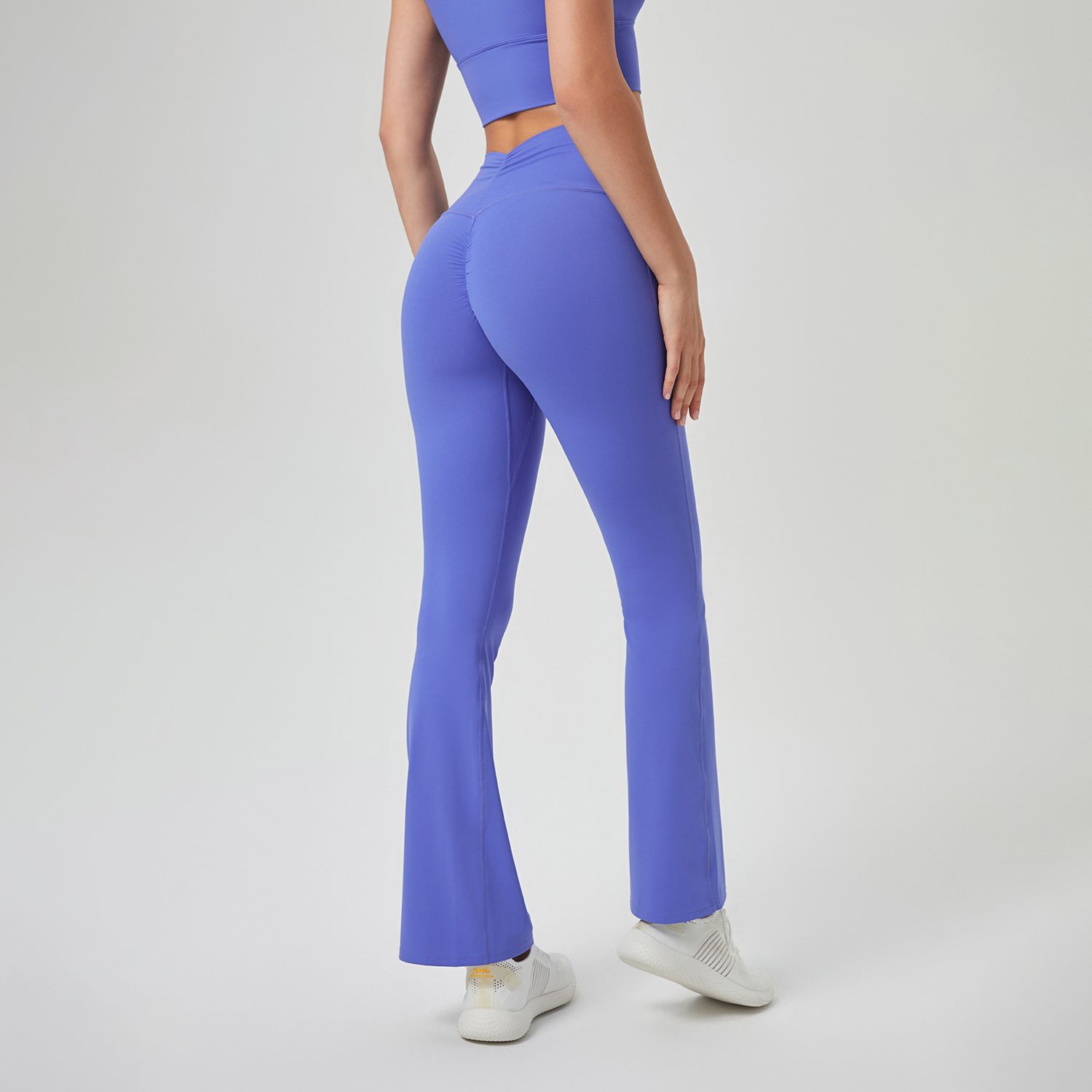 New high waisted pleated buttocks lifting pants, anti roll edge nude yoga pants, running and sports pants for external wear, breathable fitness bell pants, suitable for sports, yoga, Pilates, daily we