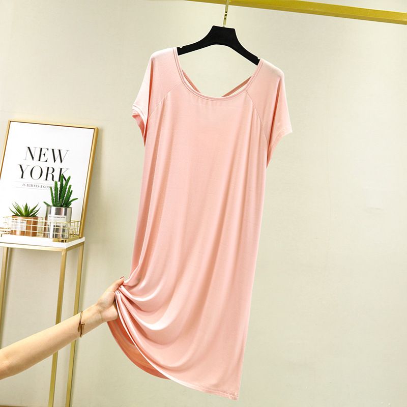 Summer modal pajama dress for women, thin short sleeved loose oversized, pregnant women's home pajama dress, sexy backless dress, casual home clothing, soft, comfortable and breathable