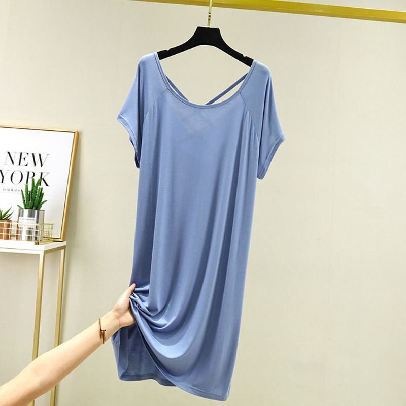 Summer modal pajama dress for women, thin short sleeved loose oversized, pregnant women's home pajama dress, sexy backless dress, casual home clothing, soft, comfortable and breathable