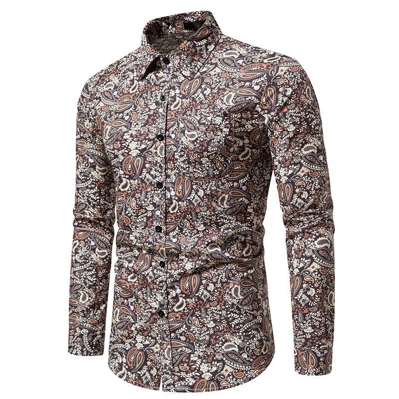 Autumn and Winter New Long sleeved Shirt Men's Paisley Printed European Size Casual Long sleeved Shirt Men's Shirt