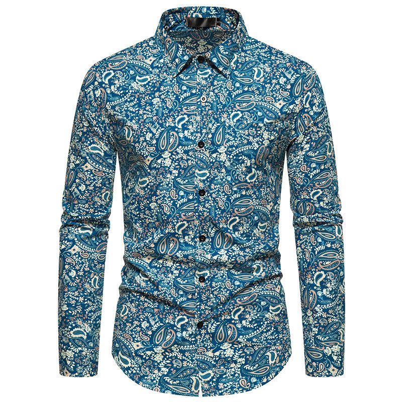 Autumn and Winter New Long sleeved Shirt Men's Paisley Printed European Size Casual Long sleeved Shirt Men's Shirt