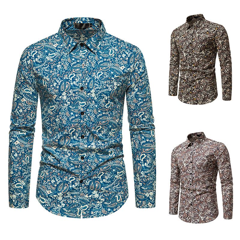 Autumn and Winter New Long sleeved Shirt Men's Paisley Printed European Size Casual Long sleeved Shirt Men's Shirt