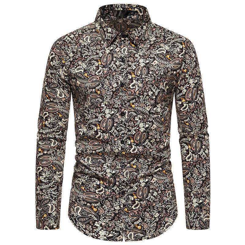 Autumn and Winter New Long sleeved Shirt Men's Paisley Printed European Size Casual Long sleeved Shirt Men's Shirt