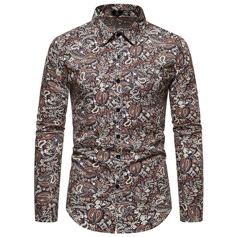 Autumn and Winter New Long sleeved Shirt Men's Paisley Printed European Size Casual Long sleeved Shirt Men's Shirt