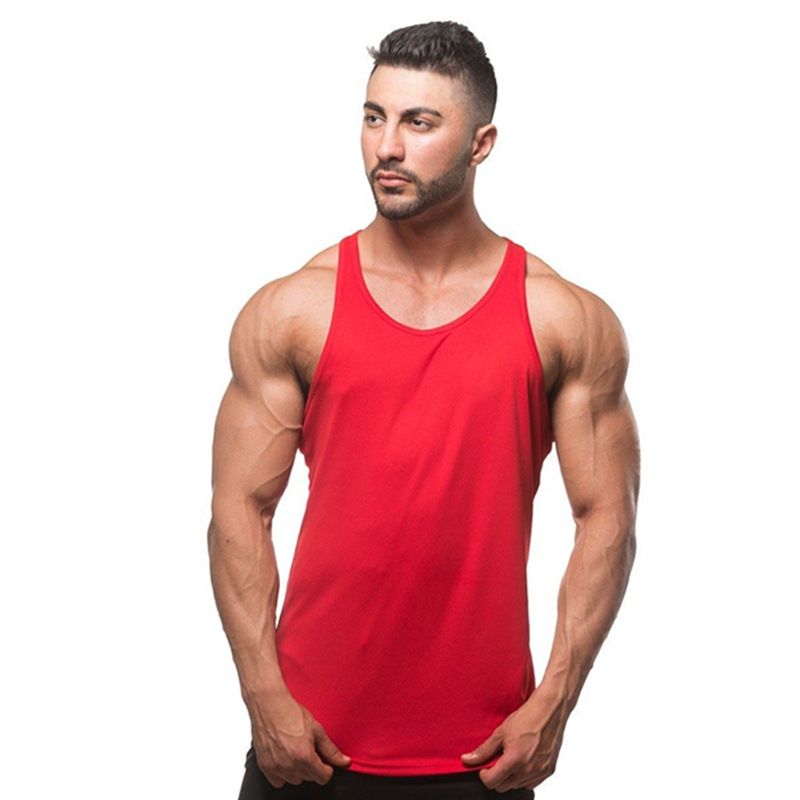 New men's training suit with solid color fitness cotton suspender and muscle tank top as the foundation