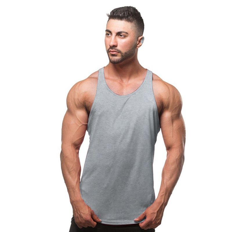New men's training suit with solid color fitness cotton suspender and muscle tank top as the foundation