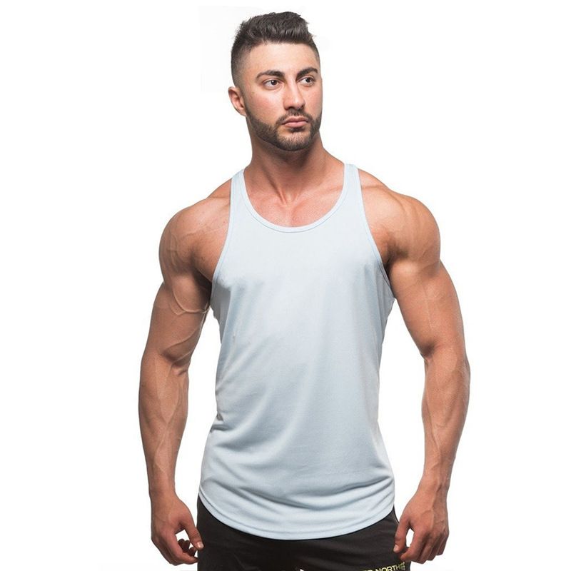 New men's training suit with solid color fitness cotton suspender and muscle tank top as the foundation