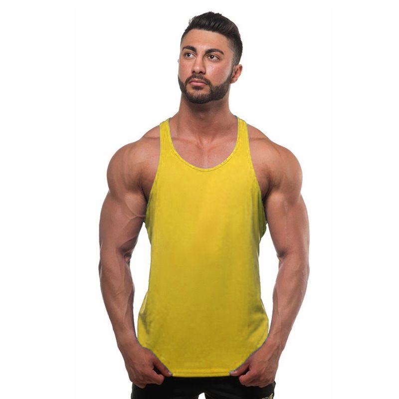 New men's training suit with solid color fitness cotton suspender and muscle tank top as the foundation