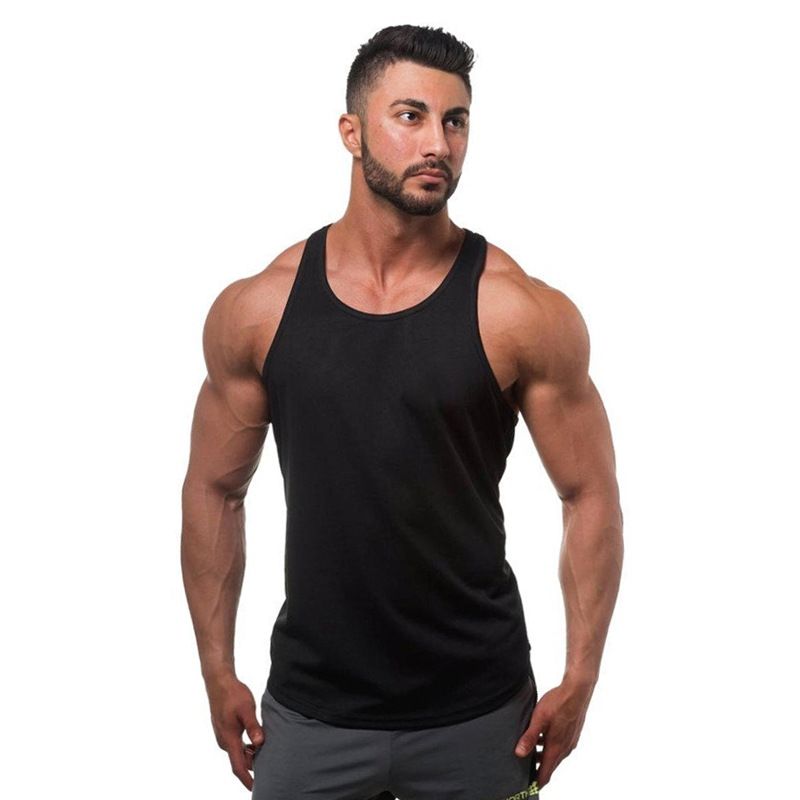 New men's training suit with solid color fitness cotton suspender and muscle tank top as the foundation