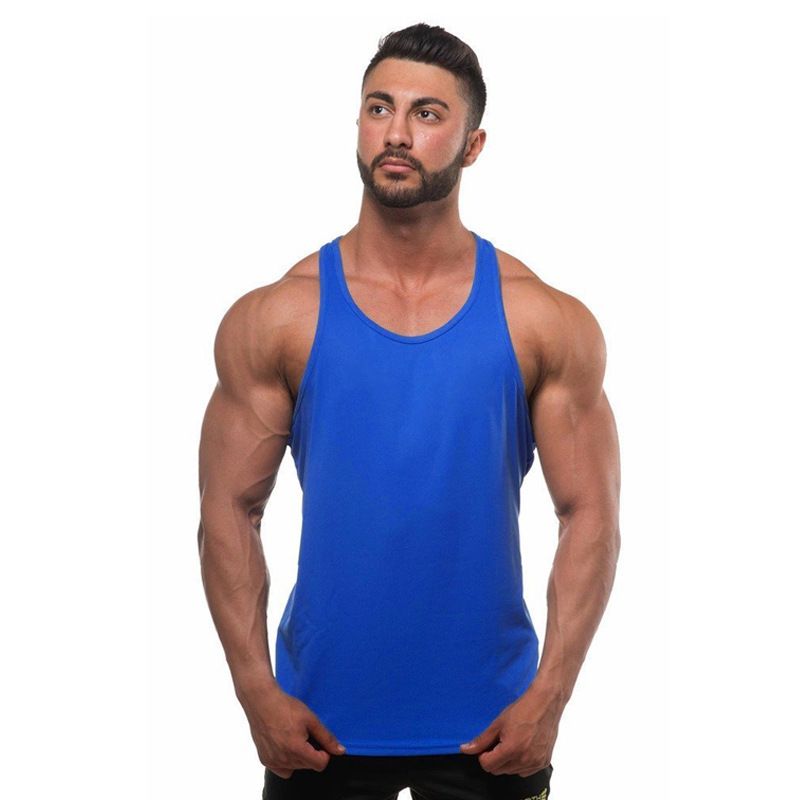 New men's training suit with solid color fitness cotton suspender and muscle tank top as the foundation