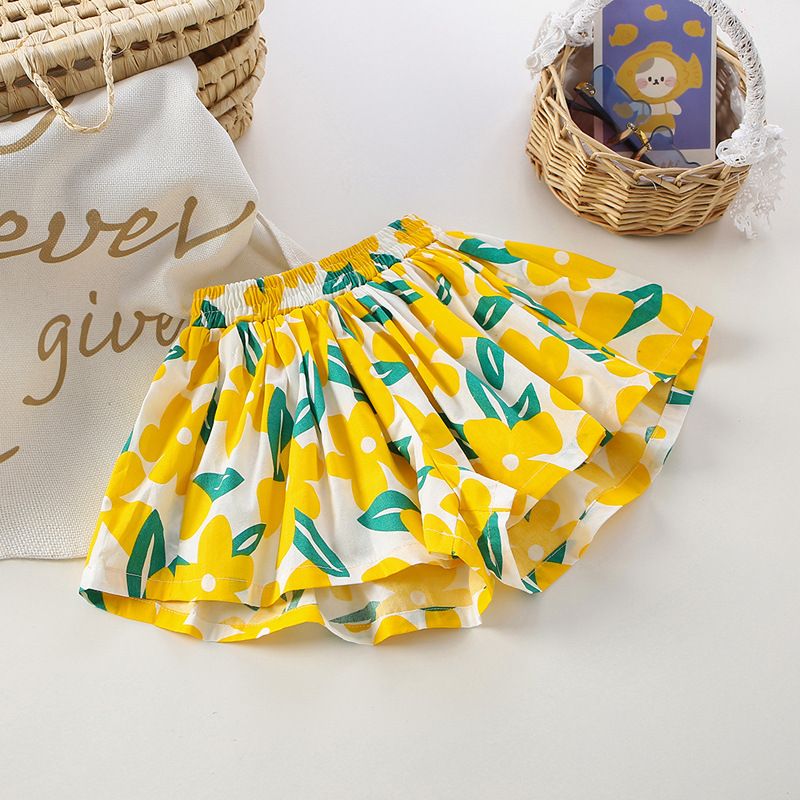 Children's skirts, short pants, children's shorts, pure cotton outerwear, summer clothes, floral hot pants, thin and versatile flower bud skirt pants, new skirt pants
