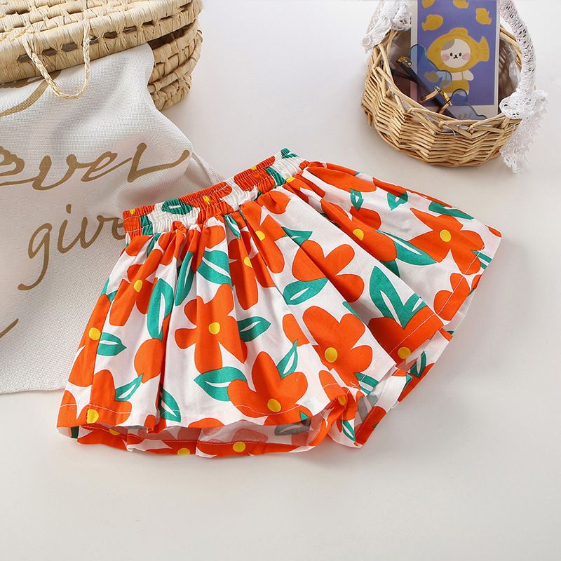 Children's skirts, short pants, children's shorts, pure cotton outerwear, summer clothes, floral hot pants, thin and versatile flower bud skirt pants, new skirt pants