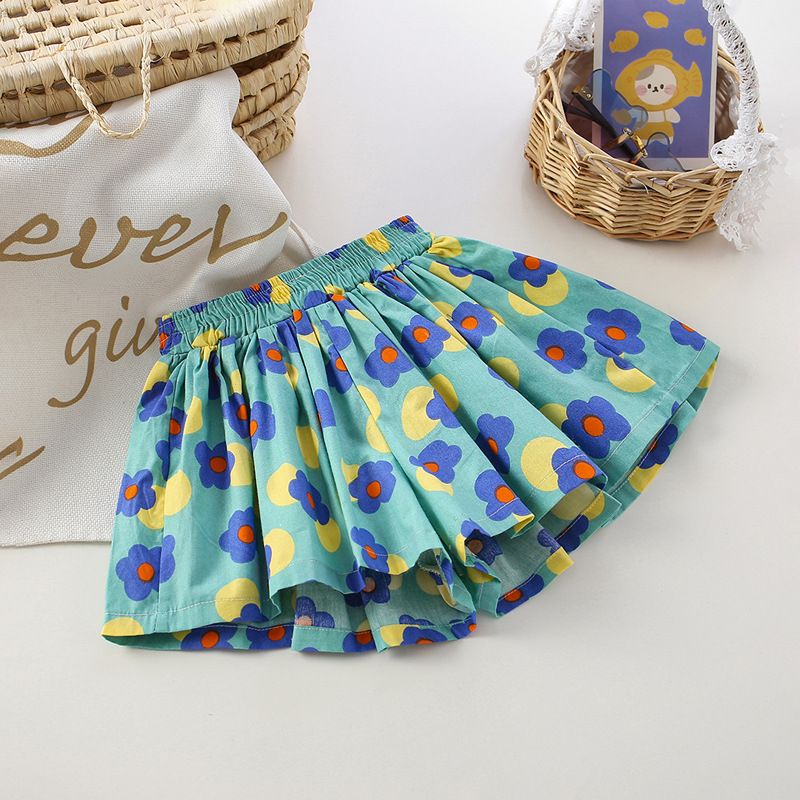 Children's skirts, short pants, children's shorts, pure cotton outerwear, summer clothes, floral hot pants, thin and versatile flower bud skirt pants, new skirt pants