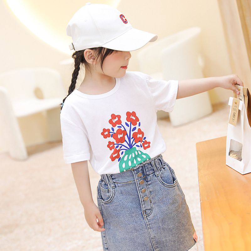 Girls' short sleeved T-shirt, pure cotton, new girls' clothing, children's summer clothing, children's summer top