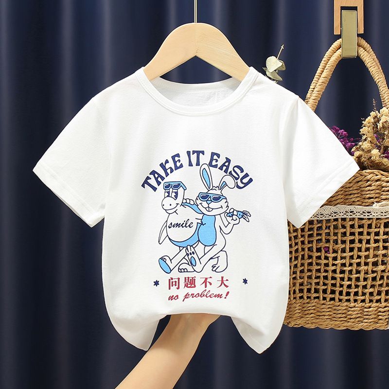 Girls' short sleeved T-shirt, pure cotton, new girls' clothing, children's summer clothing, children's summer top