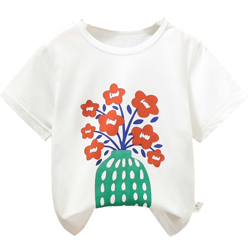 Girls' short sleeved T-shirt, pure cotton, new girls' clothing, children's summer clothing, children's summer top