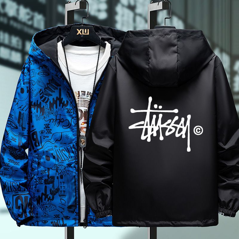 Spring clothing, two sided jacket, men's hooded, two sided sports jacket, men's and women's thin slim fit trench coat, student class uniform