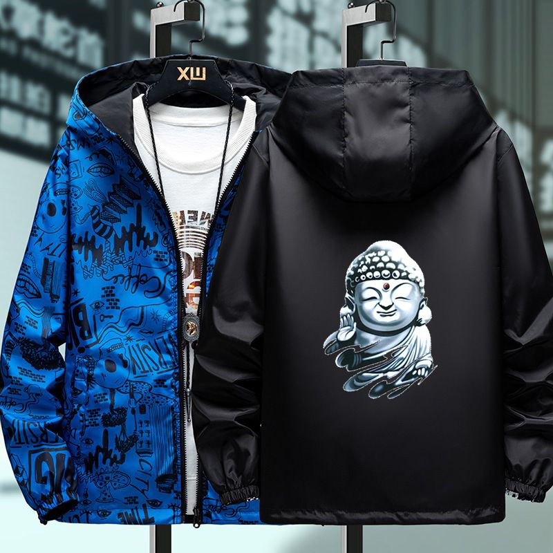 Spring clothing, two sided jacket, men's hooded, two sided sports jacket, men's and women's thin slim fit trench coat, student class uniform