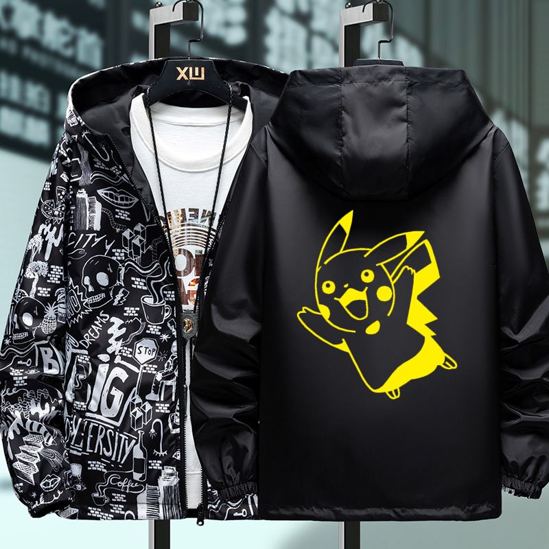 Spring clothing, two sided jacket, men's hooded, two sided sports jacket, men's and women's thin slim fit trench coat, student class uniform