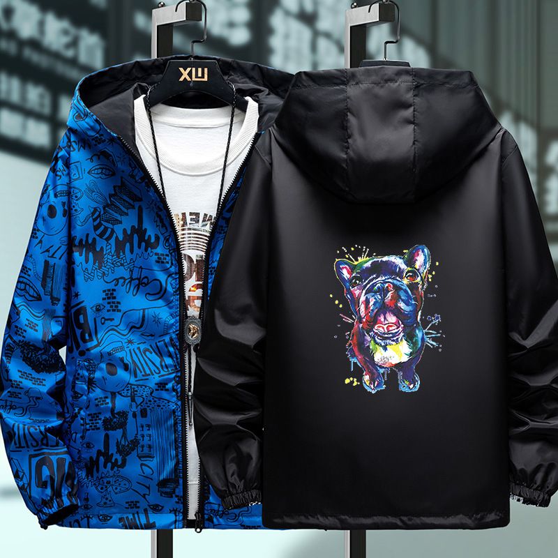 Spring clothing, two sided jacket, men's hooded, two sided sports jacket, men's and women's thin slim fit trench coat, student class uniform