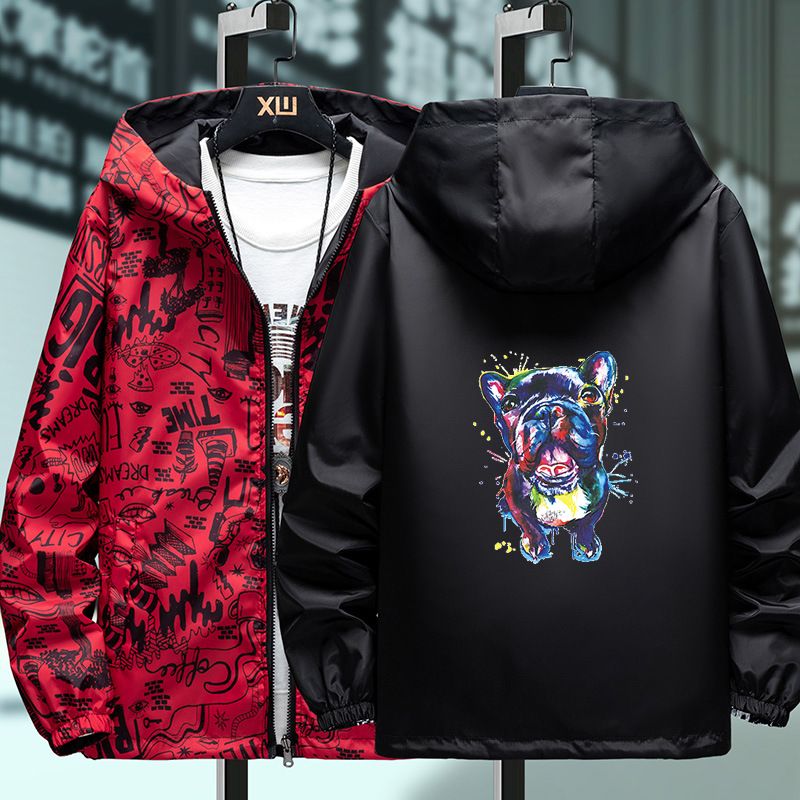 Spring clothing, two sided jacket, men's hooded, two sided sports jacket, men's and women's thin slim fit trench coat, student class uniform