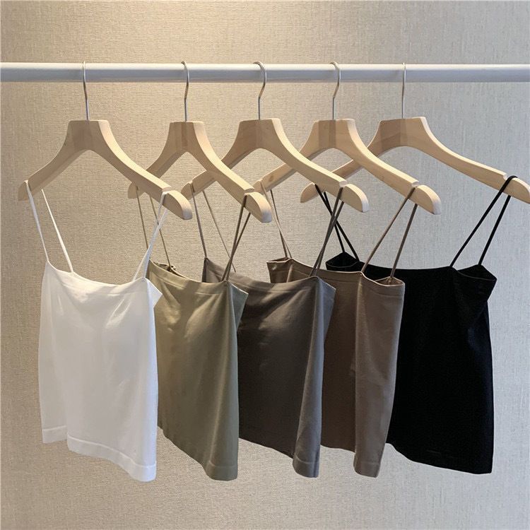 Solid color camisole vest for women with fixed chest pads for external wear, top without steel rings, thin strap as a base, long and thin strapless bra