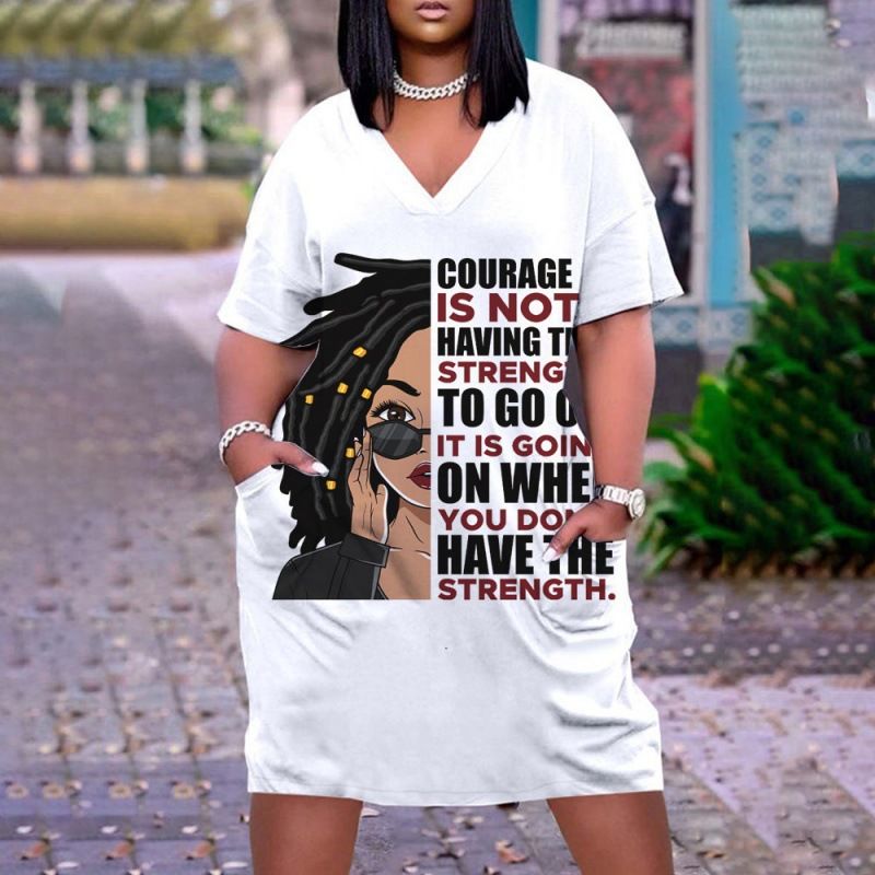 New large women's dress, loose medium length, 3D printed short sleeved dress, African V-neck short sleeved skirt, Bohemian style, Tiktok - popular