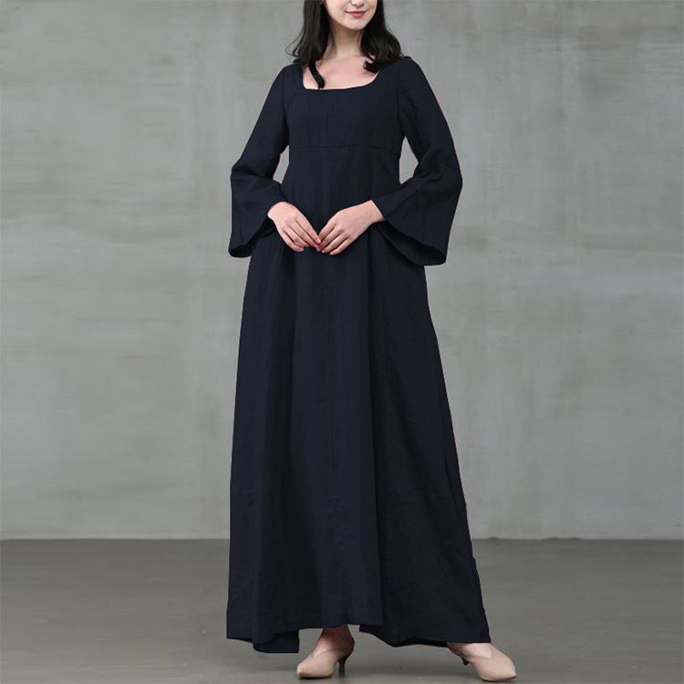 Chinese style retro loose waisted women's dress in plus size, chubby girl appears slim, elegant and dignified, large swing dress