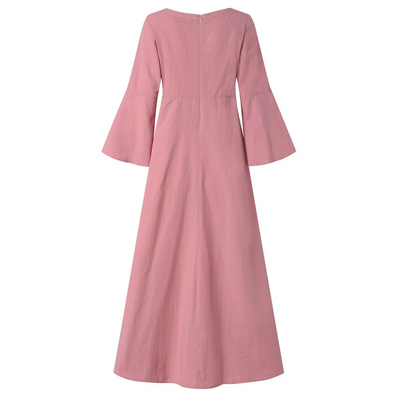 Chinese style retro loose waisted women's dress in plus size, chubby girl appears slim, elegant and dignified, large swing dress