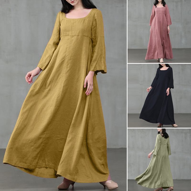 Chinese style retro loose waisted women's dress in plus size, chubby girl appears slim, elegant and dignified, large swing dress