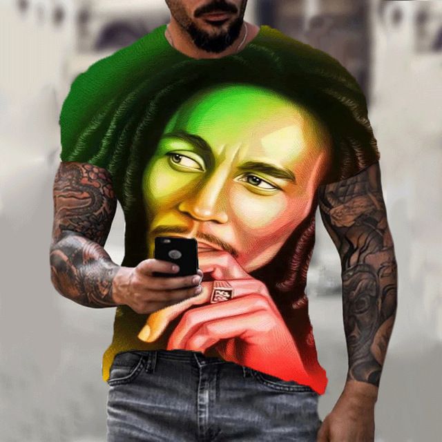 Summer new Bob Marley rapper 3D printed T-shirt, fashionable plus size couple parent-child T-shirt, casual short sleeved round neck top, hot selling street hip-hop T-shirt