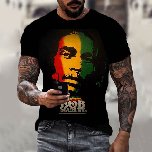 Summer new Bob Marley rapper 3D printed T-shirt, fashionable plus size couple parent-child T-shirt, casual short sleeved round neck top, hot selling street hip-hop T-shirt