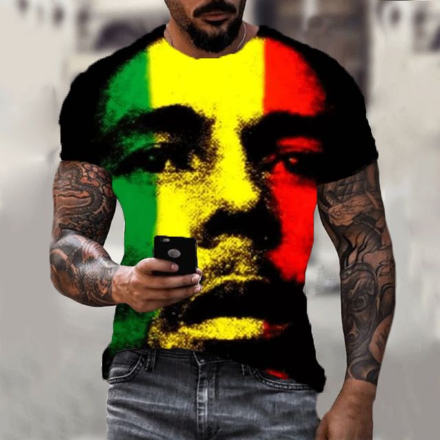 Summer new Bob Marley rapper 3D printed T-shirt, fashionable plus size couple parent-child T-shirt, casual short sleeved round neck top, hot selling street hip-hop T-shirt
