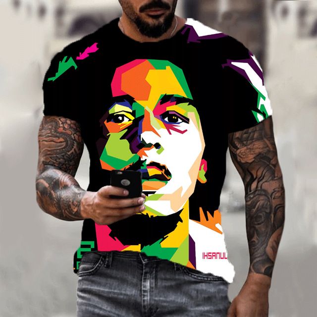 Summer new Bob Marley rapper 3D printed T-shirt, fashionable plus size couple parent-child T-shirt, casual short sleeved round neck top, hot selling street hip-hop T-shirt