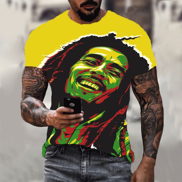 Summer new Bob Marley rapper 3D printed T-shirt, fashionable plus size couple parent-child T-shirt, casual short sleeved round neck top, hot selling street hip-hop T-shirt