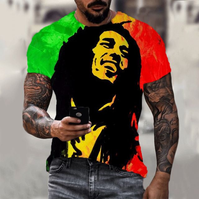 Summer new Bob Marley rapper 3D printed T-shirt, fashionable plus size couple parent-child T-shirt, casual short sleeved round neck top, hot selling street hip-hop T-shirt