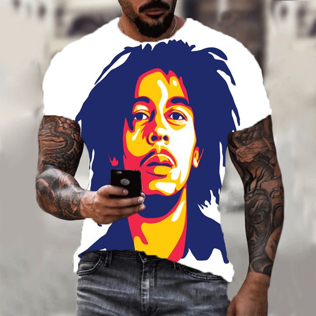 Summer new Bob Marley rapper 3D printed T-shirt, fashionable plus size couple parent-child T-shirt, casual short sleeved round neck top, hot selling street hip-hop T-shirt
