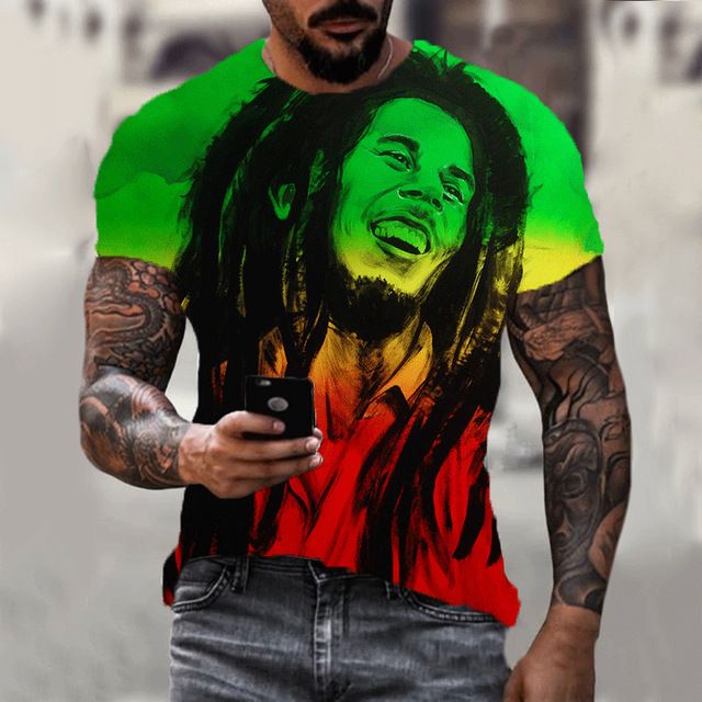 Summer new Bob Marley rapper 3D printed T-shirt, fashionable plus size couple parent-child T-shirt, casual short sleeved round neck top, hot selling street hip-hop T-shirt