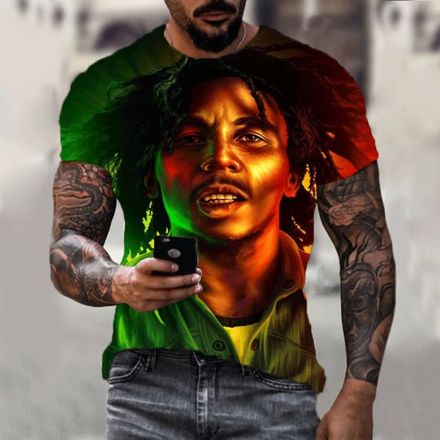 Summer new Bob Marley rapper 3D printed T-shirt, fashionable plus size couple parent-child T-shirt, casual short sleeved round neck top, hot selling street hip-hop T-shirt