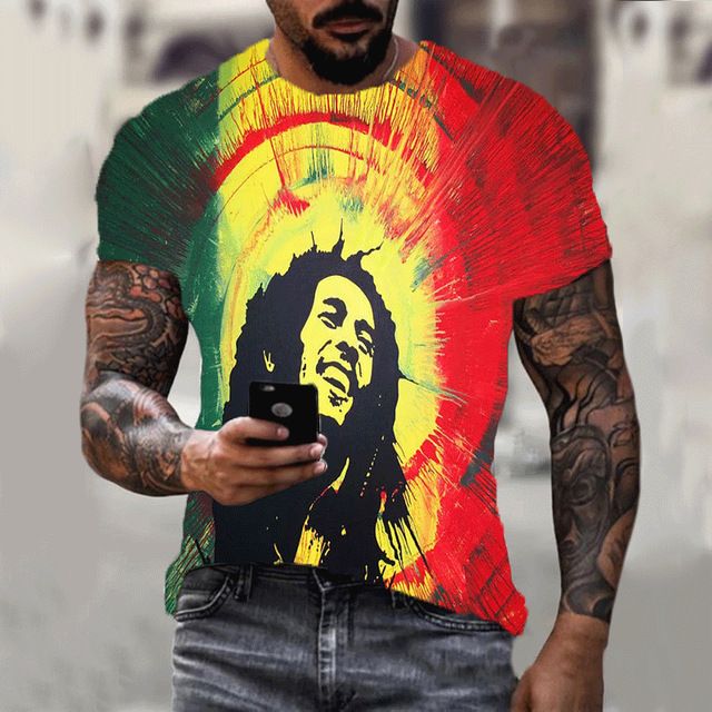 Summer new Bob Marley rapper 3D printed T-shirt, fashionable plus size couple parent-child T-shirt, casual short sleeved round neck top, hot selling street hip-hop T-shirt