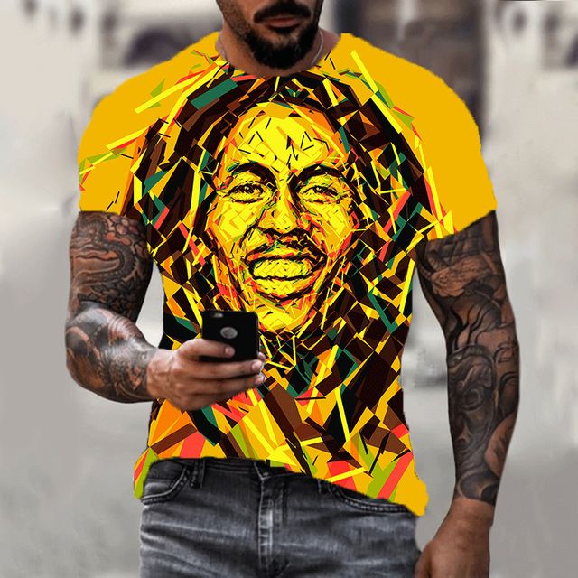Summer new Bob Marley rapper 3D printed T-shirt, fashionable plus size couple parent-child T-shirt, casual short sleeved round neck top, hot selling street hip-hop T-shirt