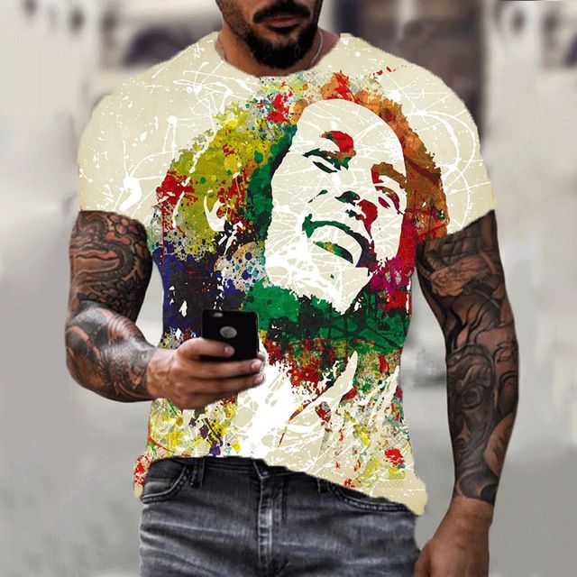 Summer new Bob Marley rapper 3D printed T-shirt, fashionable plus size couple parent-child T-shirt, casual short sleeved round neck top, hot selling street hip-hop T-shirt