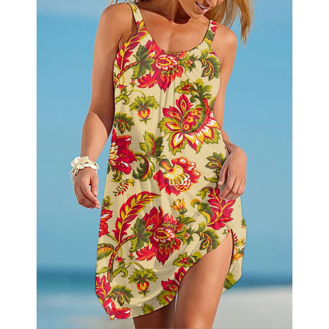 2024 New Summer Dress, Sunflower 3D Printed Skirt, Strap Beach Dress, Fashionable Sleeveless Loose Skirt, Printed Casual Tank Top, Versatile Style