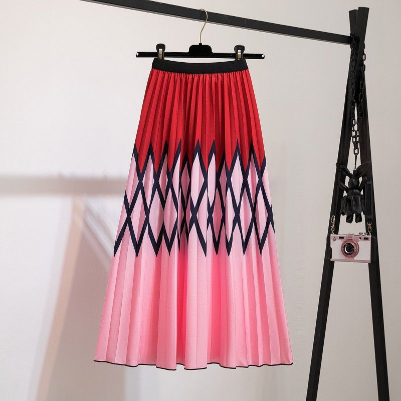 New half skirt women's clothing, popular African half skirt, printed cartoon pleated skirt, elastic waist large hem A-line skirt, fashionable and versatile
