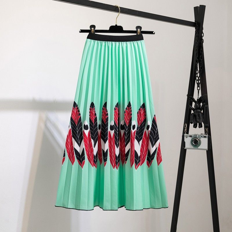 New half skirt women's clothing, popular African half skirt, printed cartoon pleated skirt, elastic waist large hem A-line skirt, fashionable and versatile